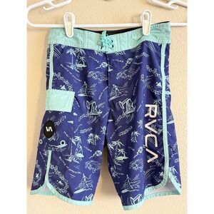 RVCA Boys Size 23 Board Shorts Purple Mint Nature vs Industry Swim Trunks